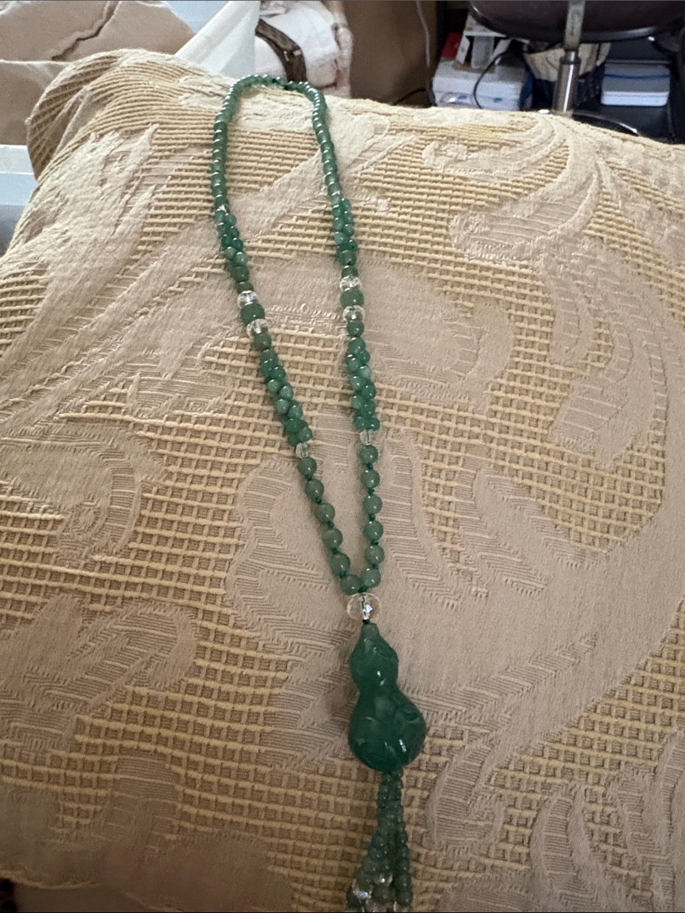 Green Beaded Tassel Necklace - Brand Unspecified